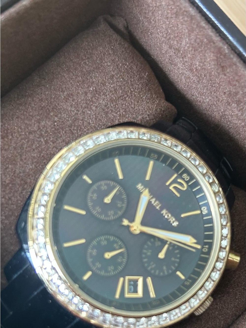 Michael Kors Black and Gold Crystal-Trim Ceramic Smartwatch